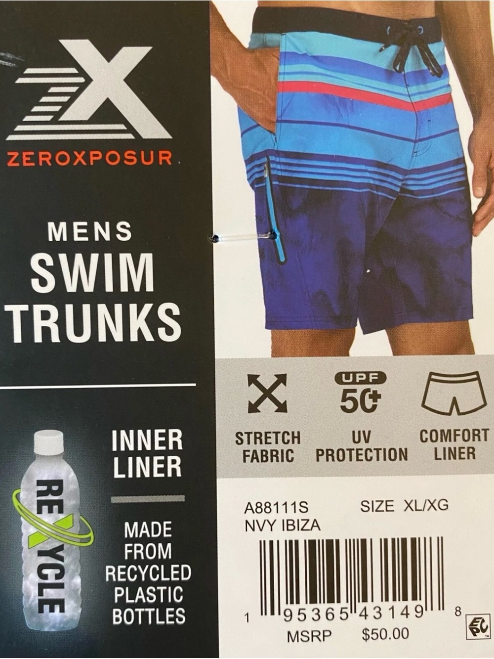 ZeroXposur Men's Navy and Aqua Stripe Swim Trunks
